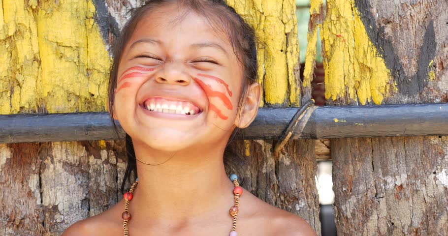 Cute Native Brazilians Having Fun At An Indigenous Tribe In The Amazon Stock Footage Video