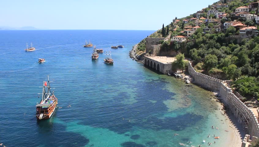 Pleasure Ships And Homes In Alanya, Turkey Stock Footage ...