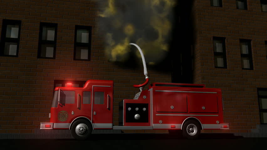 3d Fire Truck Putting Out Flames. Hd 1080. Stock Footage Video 248746 