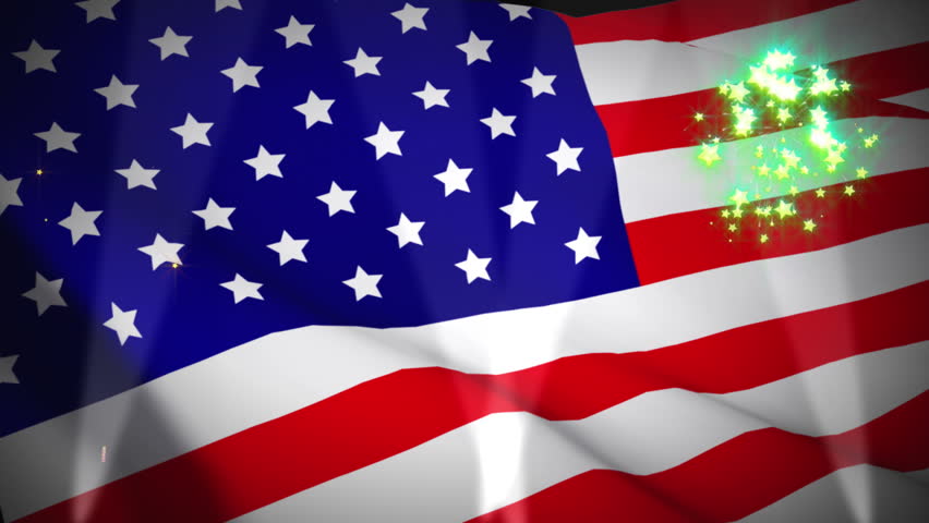 Independence Day Animation With Waving Flag And Fireworks Stock Footage