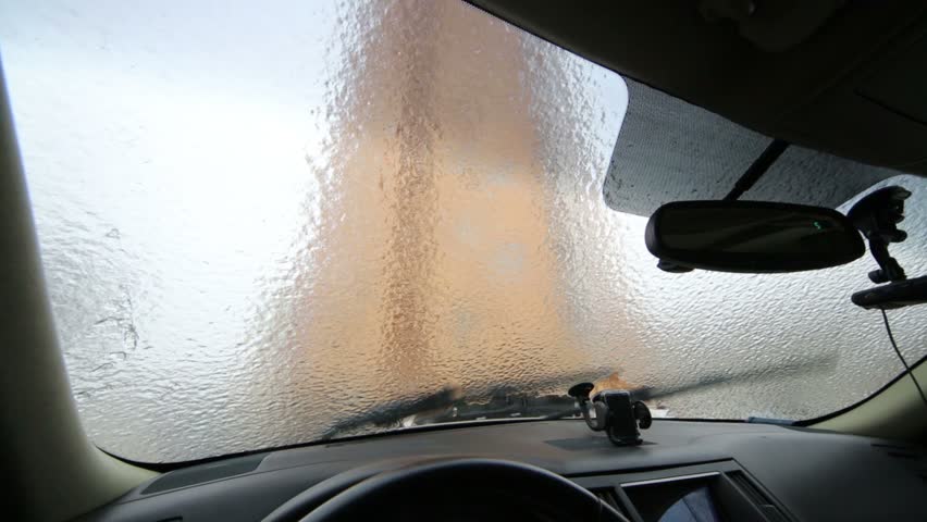 Inside View To Crust Of Opaque Ice On The Outside Car ...