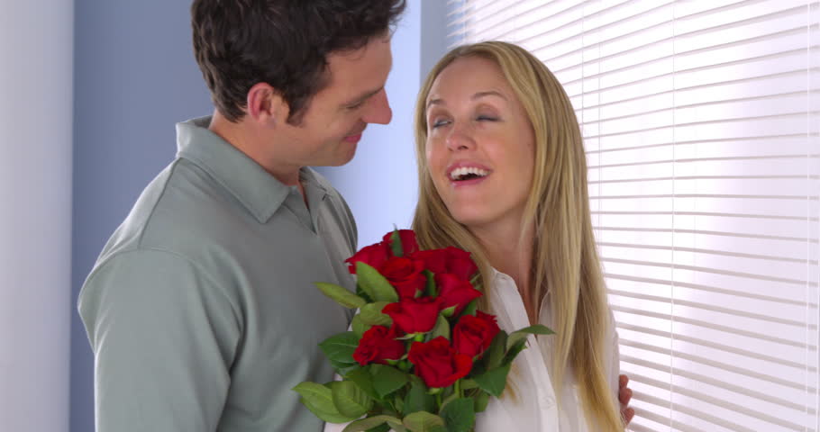 Sweet Husband Surprises His Wife With Flowers Stock Footage Video 6885133 Shutterstock