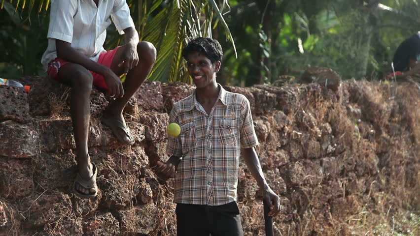 India Goa 2012 Boys Are Playing Cricket On A Field Of Village Hd