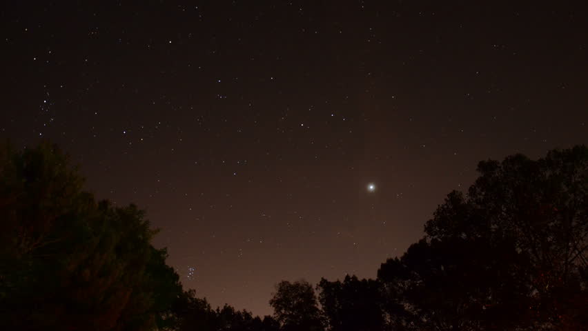 Stars Move Across The Sky With Light Cloud Cover And Trees Stock ...