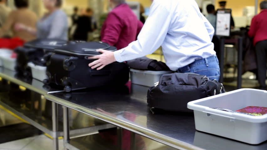 People in line at Airport security check - HD stock video clip