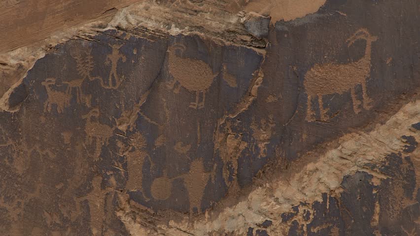 Native American Petroglyphs near Moab, Utah - HD stock footage clip