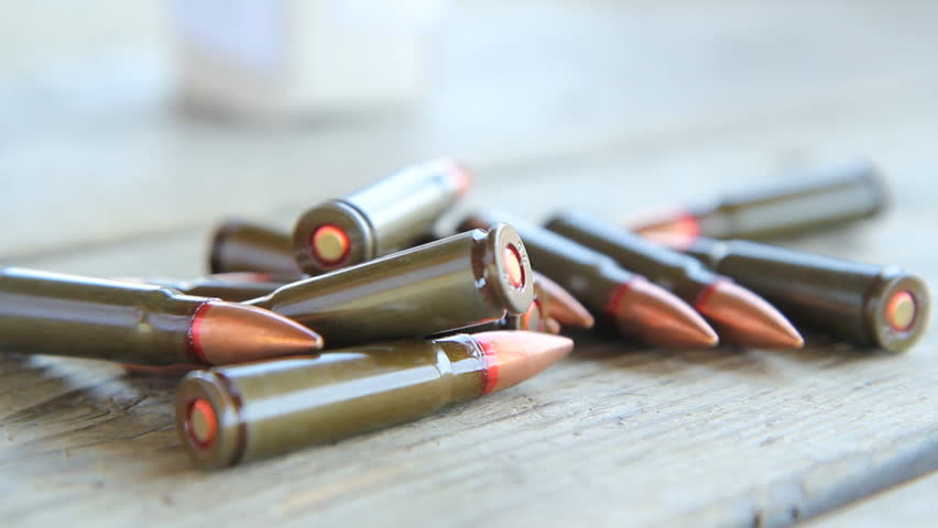 Ammunition. Handheld Shot Of Russian Carbine Ammunition. 7.62 X 39 Mm ...