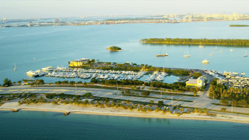 Aerial View Of Rickenbacker Causeway, Miami, Florida Stock Footage ...