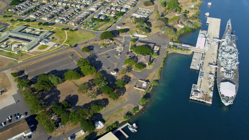 Aerial View Missouri Battleship, Pearl Harbor, Hawaii Stock Footage ...