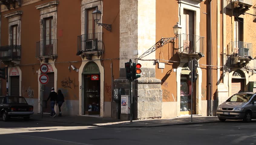 Street With Traffic Lights In Catania, Sicily Stock Footage Video ...