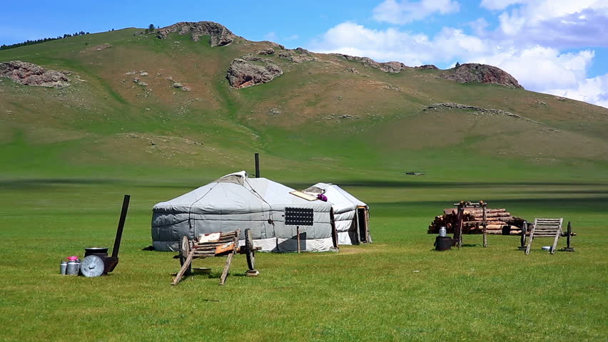 Mongolian Ger Camps With Solar Power, TV Satellite And Oxcart, Central ...