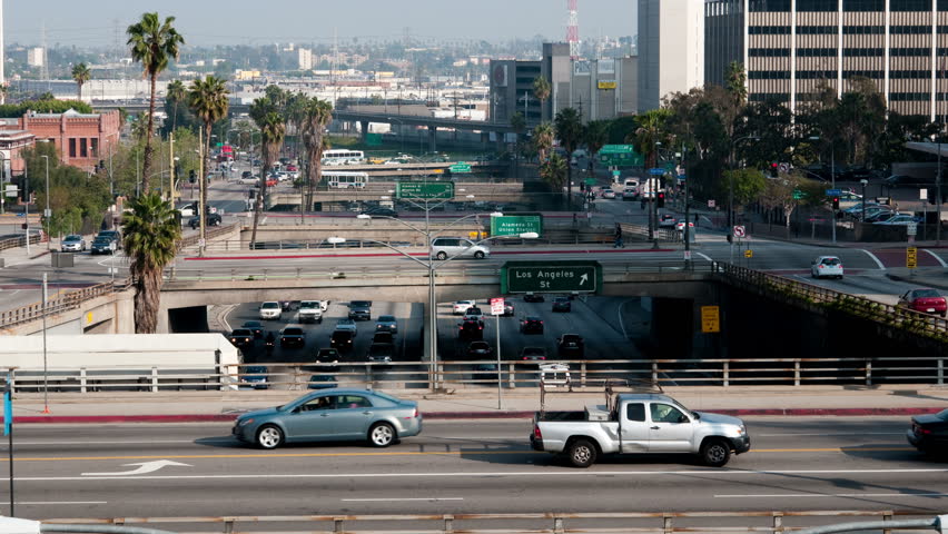 Heavy Traffic On Overpass On The 101 Freeway In Downtown Los Angeles ...