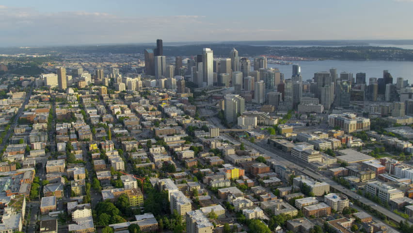 Aerial Urban Scene Of Downtown Metropolitan Seattle Finance Center ...