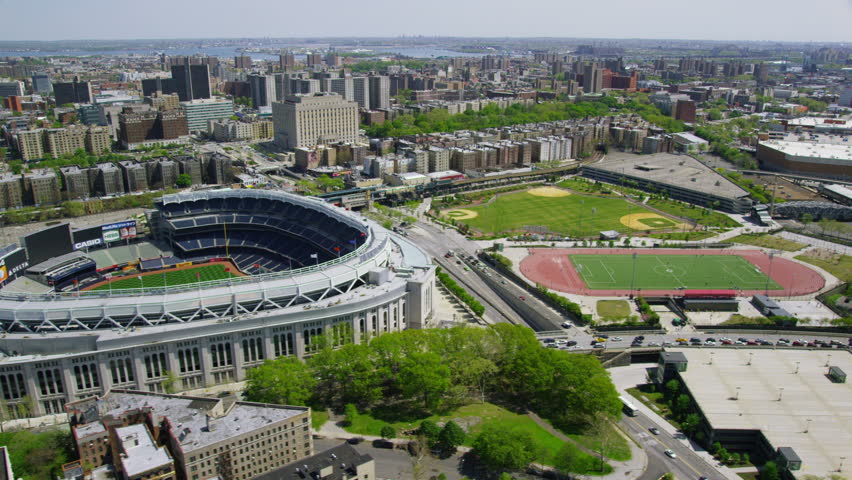 Aerial View Of Yankee Stadium In Downtown New York City. Helicopter ...