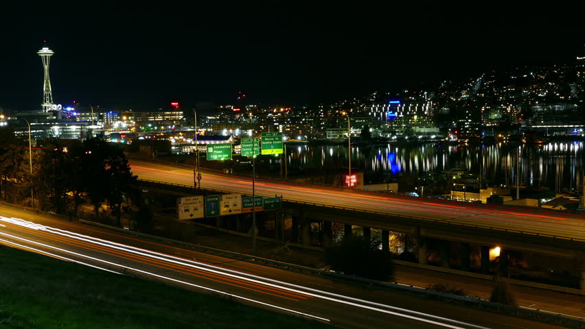 Seattle With Freeway Night Time Lapse Stock Footage Video 9418400 ...